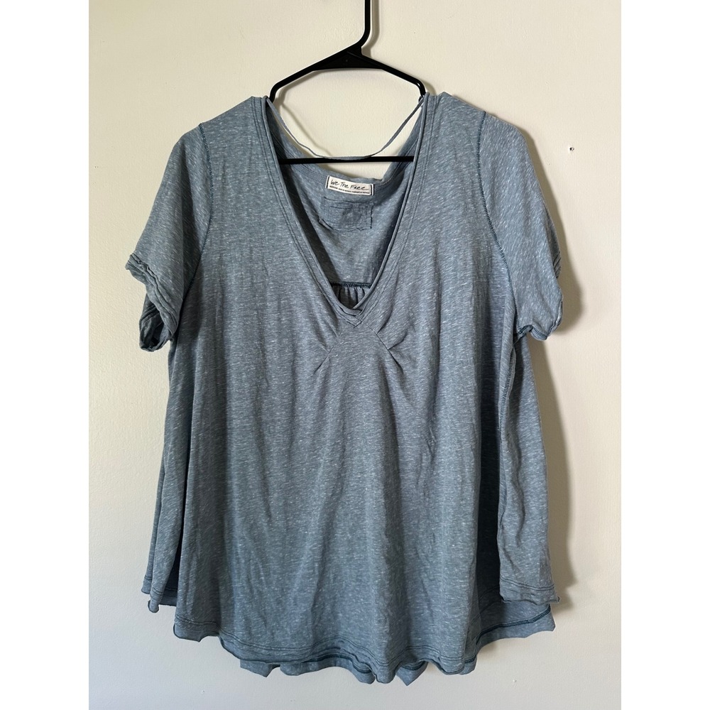 We The Free Free People Blue Heathered V-Neck Babydoll Short Sleeve Tee Top Med